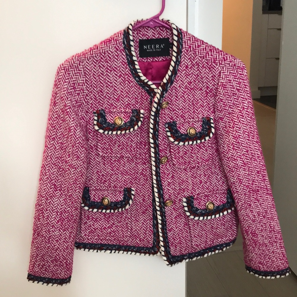 Neera pink woven wool blazer